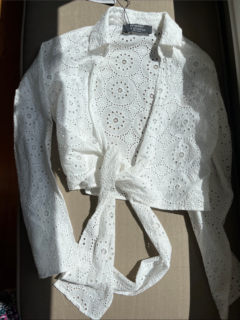 White Eyelet Cotton Tie-Front Shirt NEW XS